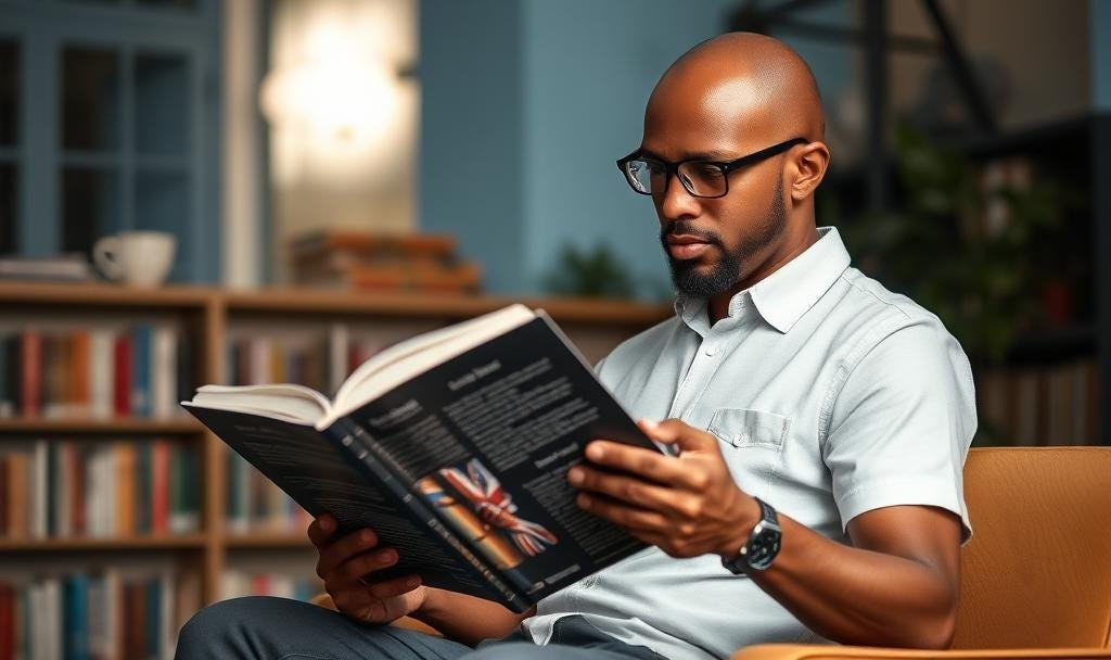 Generated image of a man reading a book