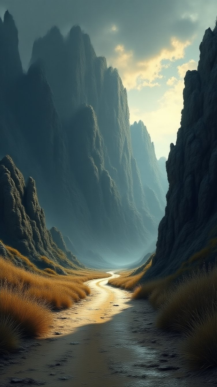 Generated image of a winding road in the middle of the mountains