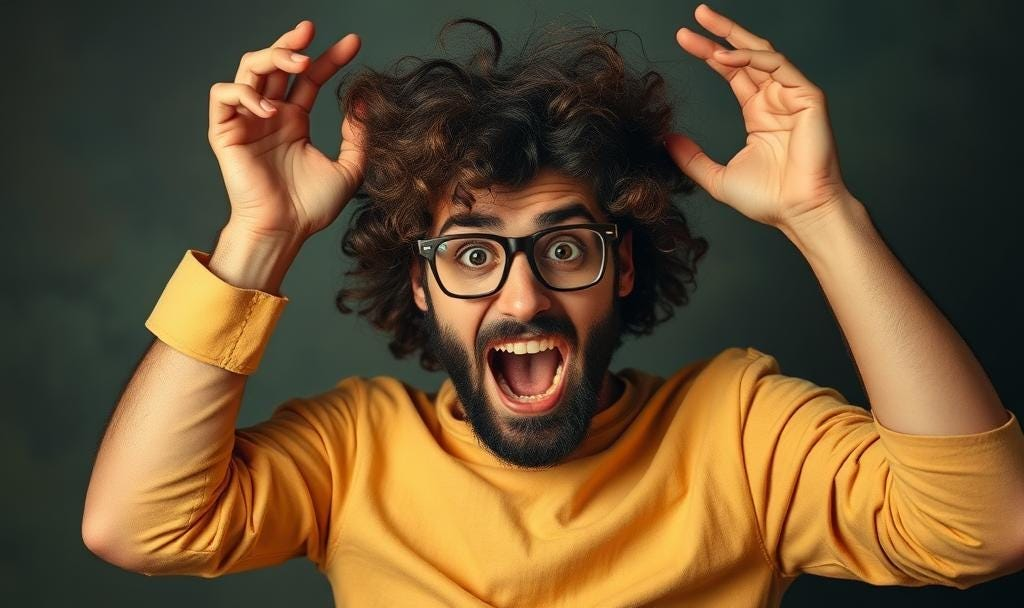 Substack generated image of a man going crazy and losing his mind, stressed
