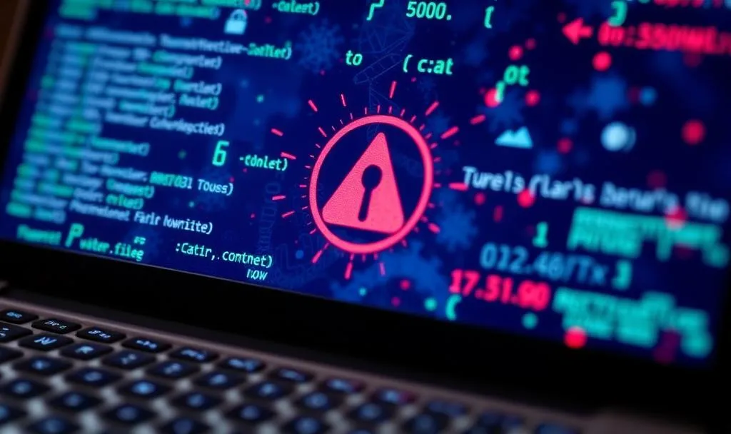 An image of a computer virus on the screen.